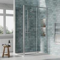 Nuie Chrome Sliding Door Side Panel Tray & Waste Shower Enclosure Package - 1200 x 700mm