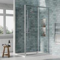 Nuie Chrome Sliding Door Side Panel Tray & Waste Shower Enclosure Package - 1200 x 800mm