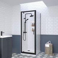 Nuie Matt Black Pivot Door Side Panel Tray & Waste Shower Enclosure Package - 760 x 760mm
