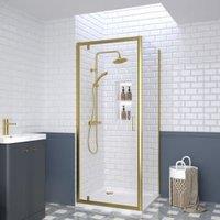 Nuie Brushed Brass Pivot Door Side Panel Tray & Waste Shower Enclosure Package - 900 x 900mm