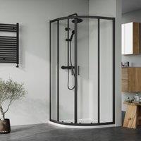 Nuie Matt Black Quadrant Shower Enclosure Tray & Waste Shower Enclosure Package - 900 x 900mm