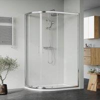 Nuie Chrome Offset Right Hand Quadrant Tray & Waste Shower Enclosure Package - 1200 x 800mm