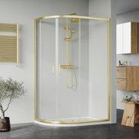 Nuie Brushed Brass Offset Right Hand Quadrant Tray & Waste Shower Enclosure Package - 1200 x 800mm