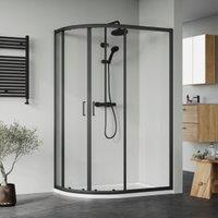 Nuie Matt Black Offset Right Hand Quadrant Tray & Waste Shower Enclosure Package - 1200 x 800mm