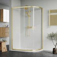 Nuie Brushed Brass Offset Left Hand Quadrant Tray & Waste Shower Enclosure Package - 1200 x 800mm