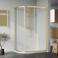 Nuie Brushed Brass Offset Right Hand Quadrant Tray & Waste Shower Enclosure Package - 1200 x 900mm