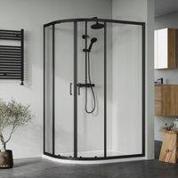 Nuie Matt Black Offset Right Hand Quadrant Tray & Waste Shower Enclosure Package - 1200 x 900mm