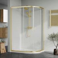 Nuie Brushed Brass Offset Left Hand Quadrant Tray & Waste Shower Enclosure Package - 1200 x 900mm