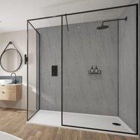 Wetwall Mermaid Silver Granite Square Edge Single Shower Panel - 2400 x 900 x 11mm