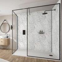 Wetwall Mermaid White Marble Square Edge Single Shower Panel - 2400 x 1200 x 11mm