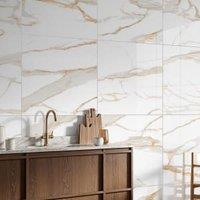 Wickes Calacatta Silk Gold Polished Porcelain Wall & Floor Tile - 600 x 600mm