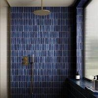 Linear Blue Gloss Porcelain Mosaic Sheet - 315 x 296mm