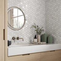 Wickes White Stone Hexagon Mixed Finish Marble Wall & Floor Mosaic Tile Sheet - 320 x 315mm