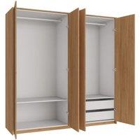 Wickes Claydon Oak Slab 2 Cabinet Quad Wardrobe with Shelves, Drawers, Plinth & Panels - 2083 x 2036mm