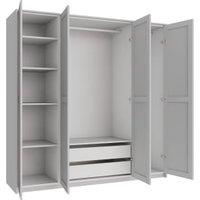 Wickes Ashland Grey Shaker 3 Cabinet Quad Wardrobe with Shelves, Drawers, Plinth & Panels - 2083 x 2036mm