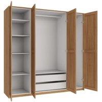 Wickes Ashland Oak Shaker 3 Cabinet Quad Wardrobe with Shelves, Drawers, Plinth & Panels - 2083 x 2036mm