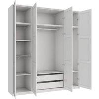 Wickes Ashland White Shaker 6 Cabinet Quad Wardrobe with Shelves, Drawers, Rail, Plinth & Panels - 2333 x 2036mm