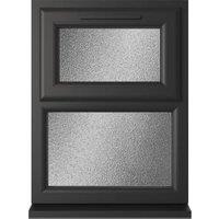 Crystal uPVC Black Top Hung Opener Over Fixed Light Obscure Triple Glazed Window - 905 x 1115mm