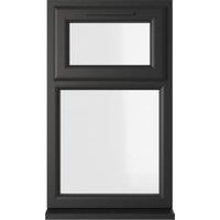 Crystal uPVC Black Top Hung Opener Over Fixed Light Clear Triple Glazed Window - 610 x 1190mm