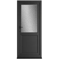 Crystal uPVC Black Right Hand Inwards Obscure Double Glazed Half Glass Half Panel Single Door - 840 x 2090mm
