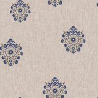 Joules Grove Motif Print Linen & Blue Wallpaper - 10m x 52cm