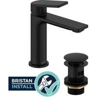 Bristan Frammento Cold Start Basin Mixer & Clicker Waste with Installation Service - Black