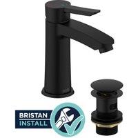Bristan Apelo Cold Start Basin Mixer & Clicker Waste with Installation Service - Black