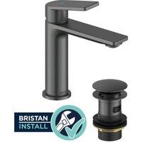Bristan Frammento Cold Start Basin Mixer & Clicker Waste with Installation Service - Brushed Anthracite