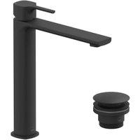 Nexa By VADO Veva Tall Neck Mono Basin Mixer, 5 l/min Flow Regulator with Universal Basin Waste - Matt Black