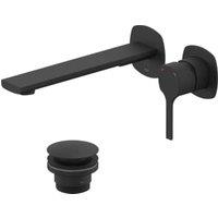 Nexa By VADO Veva Wall Mounted Basin Mixer, 5 l/min Flow Regulator with Universal Basin Waste - Matt Black