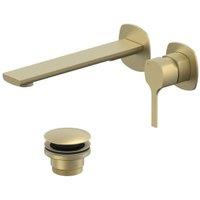 Nexa By VADO Veva Wall Mounted Basin Mixer, 5 l/min Flow Regulator with Universal Basin Waste - Brushed Brass