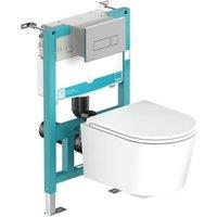 Nexa By Vado Veva Wall Hung Round Toilet Pan with Seat, Short Frame with Cistern, Square Chrome Flush Plate & Hinge Covers