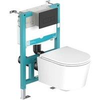 Nexa By Vado Veva Wall Hung Round Toilet Pan with Seat, Short Frame with Cistern, Square Matt Black Flush Plate & Hinge Covers