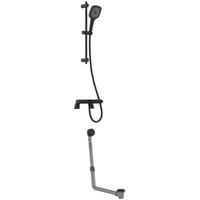 Nexa By VADO Veva Deck Mounted Exposed Thermostatic Bath Shower Mixer, Multifunction Slide Rail Kit & Bath Waste - Matt Black