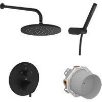 VitrA Origin 2 Outlet Built-In Round Mixer Shower Includes Shower Valve, Concealed Valve, Handset, Wall Outlet, Shower Head & Arm - Matt Black