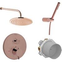 VitrA Origin 2 Outlet Built-In Round Mixer Shower Includes Shower Valve, Concealed Valve, Handset, Wall Outlet, Shower Head & Arm - Soft Copper