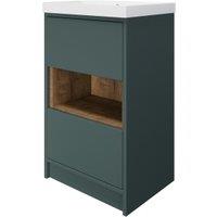Wickes Nexus Stone Green & Tobacco Halifax Oak Freestanding Vanity Unit & Nexus Basin - 856 x 500mm