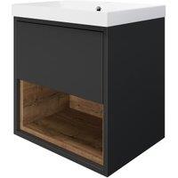 Wickes Nexus Graphite & Natural Halifax Oak Wall Hung Vanity Unit & Nexus Basin - 546 x 500mm