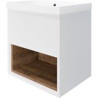 Wickes Nexus Matt White & Natural Halifax Oak Wall Hung Vanity Unit & Nexus Basin - 546 x 500mm