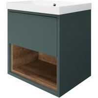 Wickes Nexus Stone Green & Tobacco Halifax Oak Wall Hung Vanity Unit & Nexus Basin - 546 x 500mm
