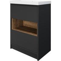 Wickes Nexus Graphite & Natural Halifax Oak Freestanding Vanity Unit & Nexus Basin - 856 x 600mm