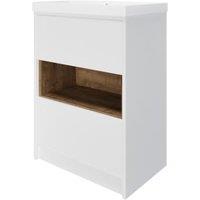 Wickes Nexus Matt White & Natural Halifax Oak Freestanding Vanity Unit & Nexus Basin - 856 x 600mm