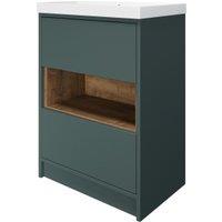 Wickes Nexus Stone Green & Tobacco Halifax Oak Freestanding Vanity Unit & Nexus Basin - 856 x 600mm