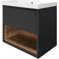 Wickes Nexus Graphite & Natural Halifax Oak Wall Hung Vanity Unit & Nexus Basin - 546 x 600mm