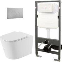 Abacus Corlea Easy Clean Wall Hung Toilet Pan with Slim Seat, 1140mm Frame & Round Chrome Flush Plate
