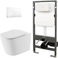 Abacus Corlea Easy Clean Wall Hung Toilet Pan with Slim Seat, 1140mm Frame & Round White Flush Plate
