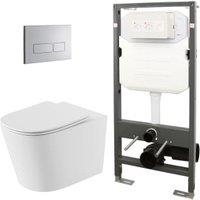 Abacus Corlea Easy Clean Wall Hung Toilet Pan with Slim Seat, 1140mm Frame & Square Chrome Flush Plate