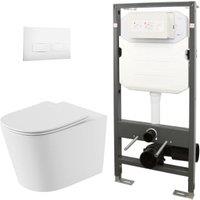 Abacus Corlea Easy Clean Wall Hung Toilet Pan with Slim Seat, 1140mm Frame & Square White Flush Plate