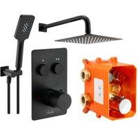 Abode UNO Dual Outlet Round Mixer Shower includes Shower Valve, Shower Head & Riser Rail - Black