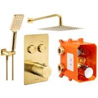 Abode UNO Dual Outlet Round Mixer Shower includes Shower Valve, Shower Head & Riser Rail - Brushed Brass